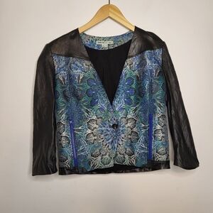 Helmut Lang For INTERMIX Medallion Boxy Jacquard & Lamb Leather Jacket Size 4